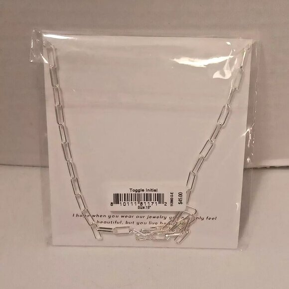 Natalie Wood Designs Toggle Initial Letter E Necklace 18” Silver Plated NEW - Picture 4 of 4